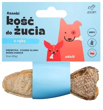 Azanki Kość do żucia z krewetką i czarnymi oliwkami w skórze dorsza 12cm